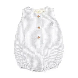 Masilo Infant Kids White & Grey Striped Pure Organic Cotton Romper-image-74