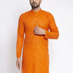 Jompers Men Orange Ethnic Motifs Printed Kurta-picture-34