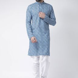 Hangup Men Blue & White Printed Kurta with Pyjamas-picture-15