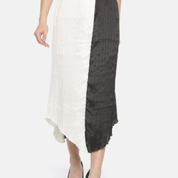 ISU Women Black & White Colourblocked Pleated A-Line Midi Skirt-image-95