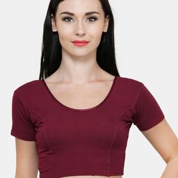 Vami Women Maroon Cotton Stretchable Saree Blouse-image-61