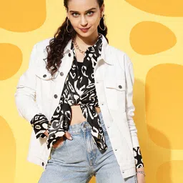 SASSAFRAS Women White Oversized Washed Denim Jacket-picture-40