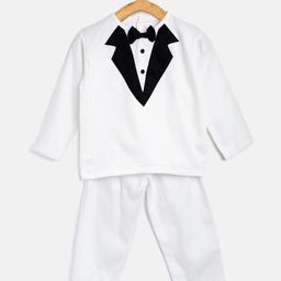 Kids Clan Kids White & Black Solid Night Suit-picture-6