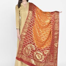 Dupatta Bazaar Red & Gold-Toned Woven Design Dupatta-32