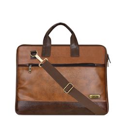 LOREM Unisex Tan Brown Textured 16 Inch Laptop Bag-image-63