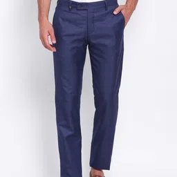 Turtle Men Navy Blue Slim Fit Checked Regular Trousers-image-83