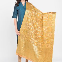 Dupatta Bazaar Beige & Orange Banarasi Bhandej Gharchola Silk Dupatta-24