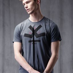 WROGN Blue Printed Slim Fit Pure Cotton T-shirt-image-3