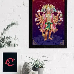 eCraftIndia Blue & Burgundy Panch Mukhi Lord Hanuman Satin Matt Texture UV Art Painting-image-92