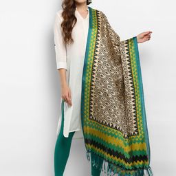 Saree mall Cream-Coloured & Green Printed Dupatta-27