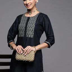 Libas Women Navy Blue Ethnic Motifs Yoke Design Kurta-20
