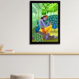 eCraftIndia Green & Yellow Lord Krishna Satin Matt Texture UV Art Wall Painting-image-97
