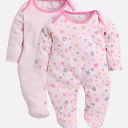 BABY GO Infant Kids Pack Of 2 Pink Printed Pure Cotton Sleepsuits-image-45
