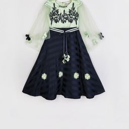 Peppermint Girls Green And Black Printed PETAL PRINCESS Fit and Flare Dress-picture-34