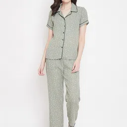 Clovia Print Me Pretty Button Down Shirt & Pyjama-image-40