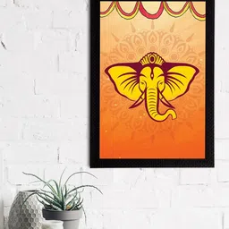eCraftIndia Orange & Yellow Lord Ganesha Satin Matt Textured UV Wall Art-image-53