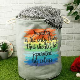 ROMEE Silver-Toned & Orange Printed Foldable Waterproof Laundry Bag 50L-49