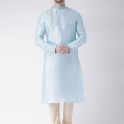 DEYANN Men Blue Yoke Design Straight Kurta-image-69