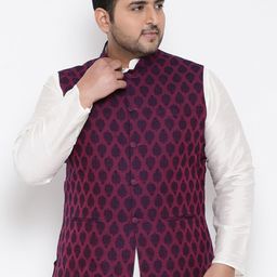 KISAH PLUS Men Purple & Black Woven Design Nehru Jacket-51
