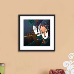 999Store Black & Green Radha Krishna Cotton Canvas Digitally Printed Wall Art-27