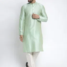 Jompers Men Green & White Solid Kurta with Pyjamas-image-54