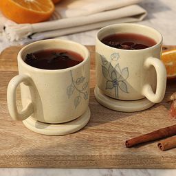 ellementry Cream-Coloured Set Of 2 Ethnic Motifs Printed Ceramic Mug Set with Lid-10
