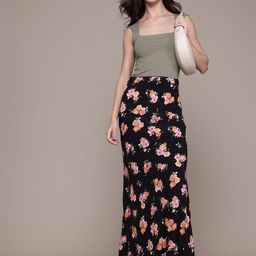 MANGO Floral Printed Mid-Rise Maxi A-Line Skirt-58