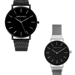 JOKER & WITCH Unisex Black & Silver-Toned Michael & Jackie Couple Watch Gift Set JWCW198-image-82