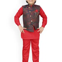 Aj DEZInES Boys Red & Navy Blue Solid Kurta with Pyjamas-13