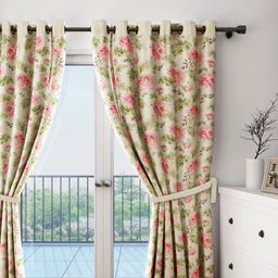 SWAYAM Cream-Coloured Single Floral Print Door Curtain-16