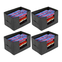 Kuber Industries Set Of 4 Black Solid Foldable Cloth Organisers-34