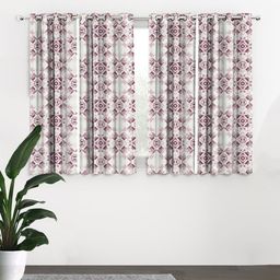 HOUZZCODE Burgundy & White Set of 4 Curtains-11