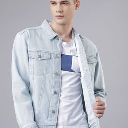 HIGHLANDER Men Blue Solid Denim Jacket-42