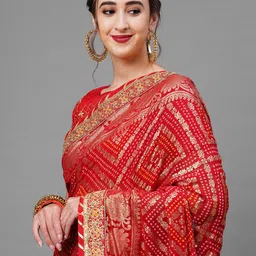 Mitera Red & Gold-Toned Woven Design Bandhani Saree-image-95
