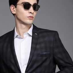 Theme Men Blue & Black Checked Single-Breasted Slim Fit 2-Piece Formal Suit-image-30