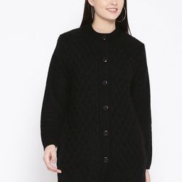 One Femme Women Black Self Design Cardigan-image-88