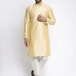 Jompers Men Gold-Toned & White Solid Kurta with Pyjamas-picture-28