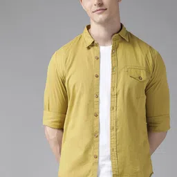 BEAT LONDON by PEPE JEANS Men Khaki Pure Cotton Solid Slim Fit Casual Shirt-image-88