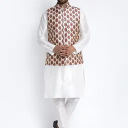 Benstoke Men White Solid Kurta with Churidar & Jacket-image-52