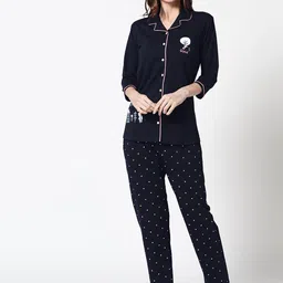 Zeyo Women Navy Blue Printed Night suit-image-94