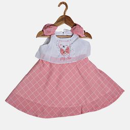 Peppermint Girls Peach-Coloured Checked Fit and Flare Dress-image-36
