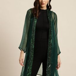 Qurvii Women Embellished Longline Party Shrug-32