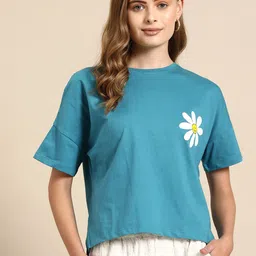 Mast & Harbour Printed Drop-Shoulder Sleeves Pure Cotton T-shirt-picture-17