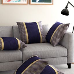 ANS Navy Set of 5 Brocade 16'' x 16'' Square Cushion Covers-2