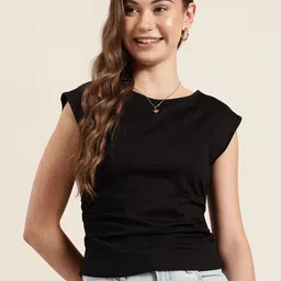 HERE&NOW Solid Extended Sleeves Ruched Top-image-33