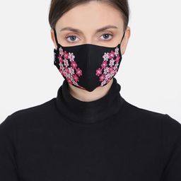 Anekaant Women Black & Pink Floral Embroidered 3-Ply Reusable Cloth Masks-41