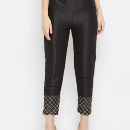 Clora Creation Women Black Regular Fit Embroidered Cigarette Trousers-image-49