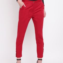 RIVI Women Maroon Regular Fit Solid Regular Trousers-picture-18