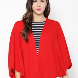 Gipsy Women Red Solid Knitted Poncho-image-14