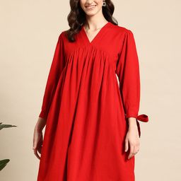 Mast & Harbour Puff Sleeves Pure Cotton Empire Dress-image-37